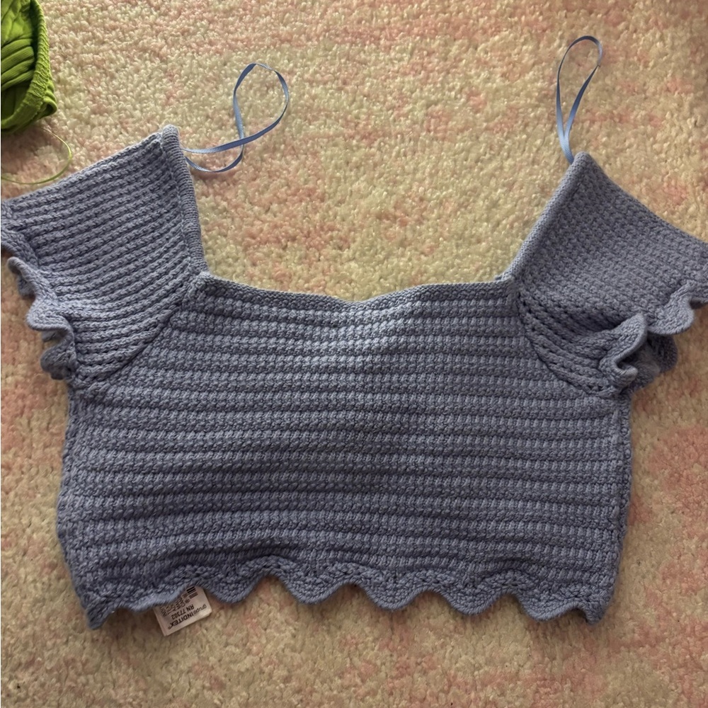 Blue Knit Off-Shoulder Top